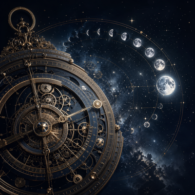 Ein Astrolabium als Symbol für die präzise Schlaf-Architektur und körpereigene Regeneration durch Novosanita Night Mode Kapseln.