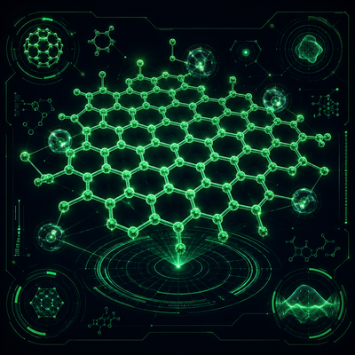 Technische Blueprint-Grafik eines hexagonalen Molekülgitters im HUD-Design, das die molekulare Bindung von Quercetin und OPC darstellt